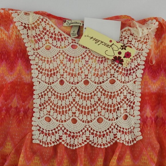 New Orange Tangerine Lace Crochet Boho Top Shirt Sz L Speechless NWT - Picture 4 of 6